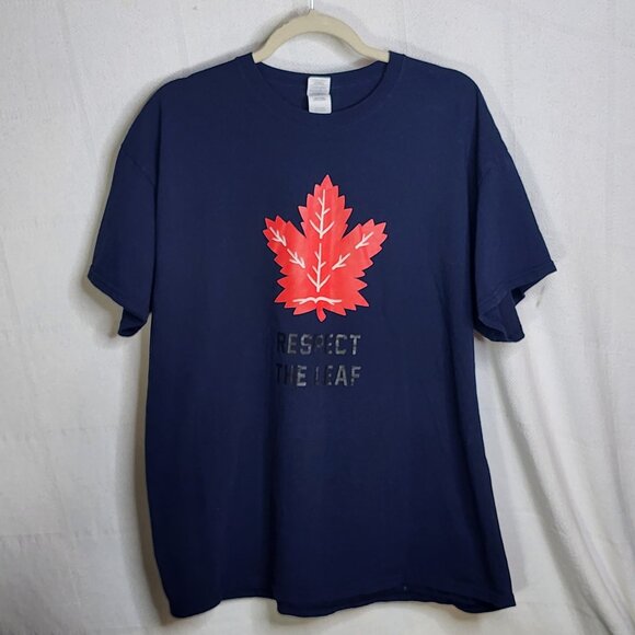 Gildan Heavy Cotton Navy Blue Respect the Leaf with Red Maple Leaf Motif Tee XL - Picture 1 of 16